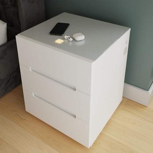 GFW Riley Smart Bedside Table with Wireless Charging & LED Light Modes, Modern Nightstand with Ambient Lighting for Bedroom