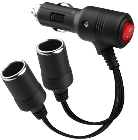 1 a 2 Cable de Extensión para Mechero Coche 12V/24V Divisor Encendedor Cigarrillos Doble Encendedor de Cigarillo con LED Interruptor 18AWG Mechero Coche Enchufe Adaptador Conector para Barco Moto SUV