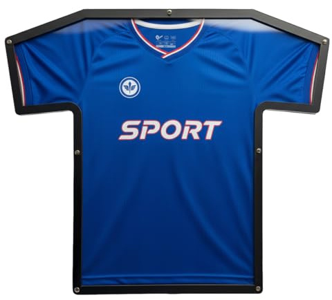Trikotrahmen in T-Form, Erwachsene (M - XL), Anthrazit, für T-Shirts, Fußballtrikots, Sporttrikots, bruchsicheres ultraklares Acrylglas, robuster 3D Bilderrahmen inkl. Halterung und Montagematerial