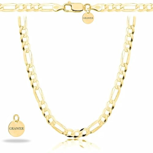ZELYA goldene Herrenkette FIGARO- vergoldetes Silber 925/585 klassische Kette Breite 3,5 mm- 10,3 mm - unisex massiv - Box und Anhänger mit Gravur als personalisiertes Geschenk