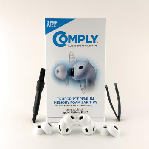 Comply TrueGrip | Premium Memory Schaumstoff Ersatz-Ohrstöpsel für Apple AirPods Pro (3 Generation) | hervorragende Geräuschisolierung| Weiss, Größe S, 3 Paar