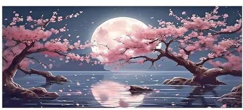 JISHSHAY Diamond Painting Grand Format 110×50cm Paysage Peinture Diamant Painting Diamond Art ‌Sakura Broderie Diamant Lune Puzzle Point de Croix Cerisier Bricolage Kit Mosaique Adulte Perle Ronde