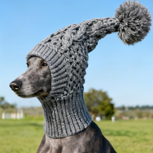 Strickmütze für Hunde, warme Strickmütze, Weihnachtsmütze für Hunde, warme Winterstrickmütze (Grau L)