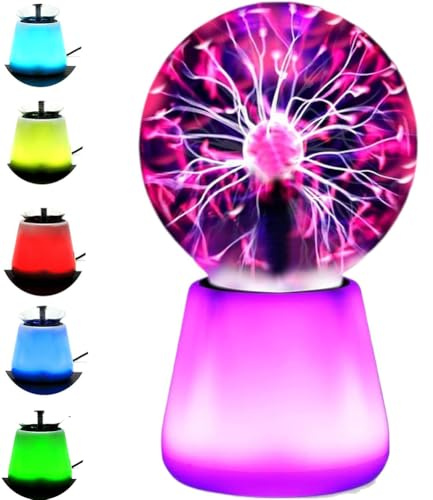 Plasma Ball Lamp, Plasma Global with 7-Color Base, Touch Night Light, Interactive Mood Light, USB Powered Touch Sensitive Lighting, Fun Science Cool Gadget & Room Décor, Xmas Gifts
