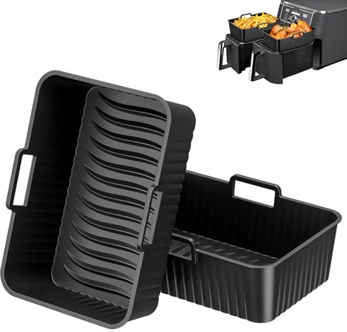 Diboniur Airfryer Silikonform für Ninja Dual Zone AF400EU/EUCP AF300EU, COSORI, Juskys, Silikonform Heißluftfritteuse für 7,6L 8L 9L 10L, Wiederverwendbar & Spülmaschinenfest, 2 Stück (Schwarz)