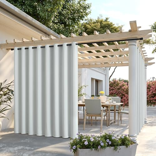 MIULEE Tende da Sole Esterne con Anelli, 2 Pezzi Impermeabili per Balcone, Gazebo, Veranda, Termiche, Bianco Grigiastro 254x274cm