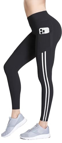Zidoley Sport Leggings Damen mit Taschen, Leggins Damen Schwarz, High Waist Boom Booty Gym Leggings Blickdichte Sportleggins Lang für Yoga Fitness (M)