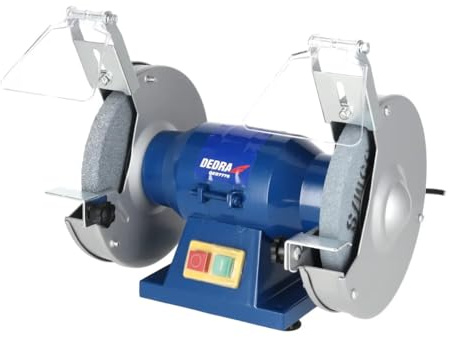 Touret à Meuler DEDRA – Puissance 150W – Meules 150 mm – 2980 tr/min – Boîtier Métallique Robuste, Supports de Travail Réglables et Protection Étincelles – Idéal Affûtage et Nettoyage