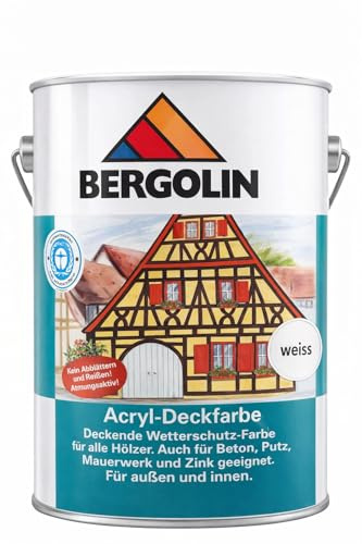 DAHLMANN Bergolin Acryl-Deckfarbe Deckende Wetterschutzfarbe für alle Hölzer. Auch für Beton, Putz, Mauerwerk und Zink geeignet. Für außen Inhalt: 10 Liter Farbe: WEISS