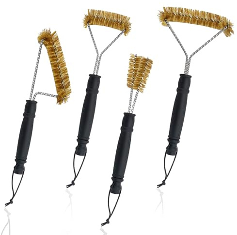 4er Set GrillbüRste Messing, MessingbüRste Grill mit Hitzeschutzgriff Messing GrillbüRste Gusseisen Rost mit Messingborsten Grillrost BüRste Grill MessingbüRste für Grillrost Gasgrill Holzkohlegrill G