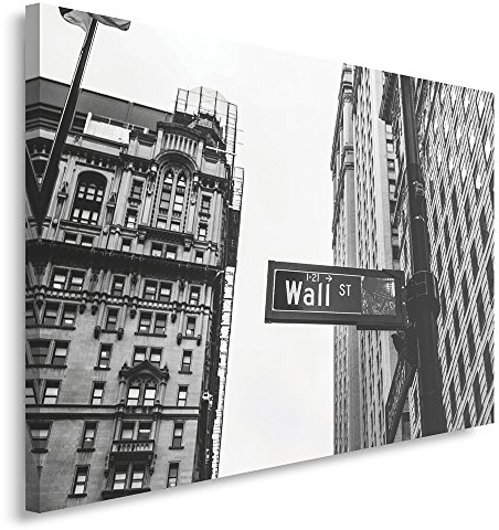 Feeby Frames, Leinwandbild, Bilder, Wand Bild, Wandbilder, Kunstdruck 80x120cm, ARCHITEKTUR, STRASSE, WALL STREET, NEW YORK, GEBÄUDE, SCHWARZ-WEIß