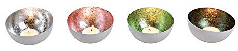 itsisa Schwimmschale (4er Set) - Teelichthalter metallic Silber, rosa, grün 10x4 cm - Schwimmkerzen, Tischdeko, Teelichthalter
