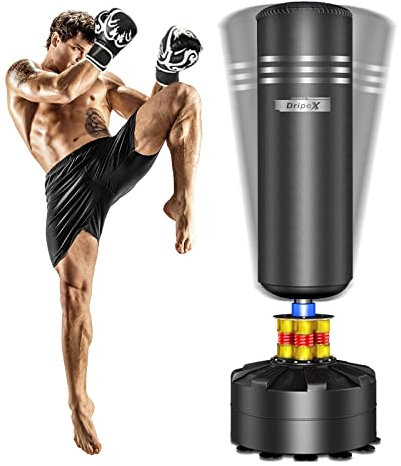 Dripex Free Standing Punch Bag - Heavy Duty Pedestal Stand Boxing Bag, Freestanding Punching Bag for Adult MMA Muay Thai Home Gym Training (5.7ft/69’’) - Black