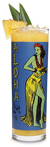 Libbey Zombie Blue Glass Tumbler Set, Vintage Style Tiki Trinkgläser 4er Set, Exotische Hohe Trinkglasbecher für Hinterhof Luau oder Pool Party