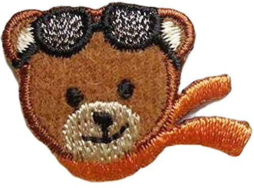 alles-meine.de GmbH Bügelbild - Teddy mit Brille/Pilot - Motorradfahrer - 3,4 cm * 2,4 cm - Aufnäher/Applikation/Aufbügler - gewebt - Bügelflicken/Hosenflicken - Bügelsti..