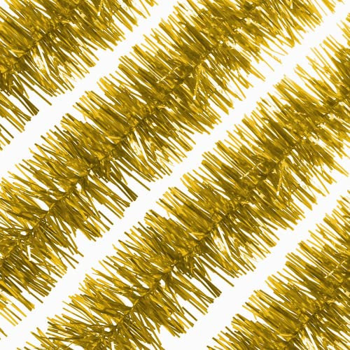 LIHAO 4 Stück Weihnachtsgirlande Lametta Girlande Metallisch Lametta Girlande Glänzend Weihnachtsbaumschmuck für Weihnachten Dekorationen (Gold)