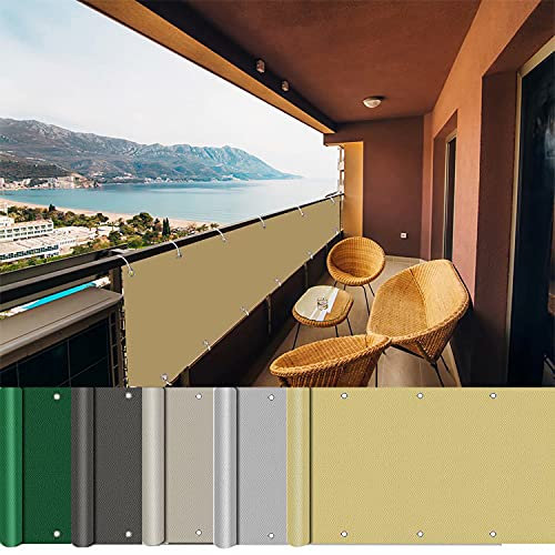 AEREY Balkonabdeckung 70x950cm, Balkonbespannung, mit Ösen und Kordel Balkonverkleidung Sichtschutz meterware für Garten Swimming Pool - Creme Farben