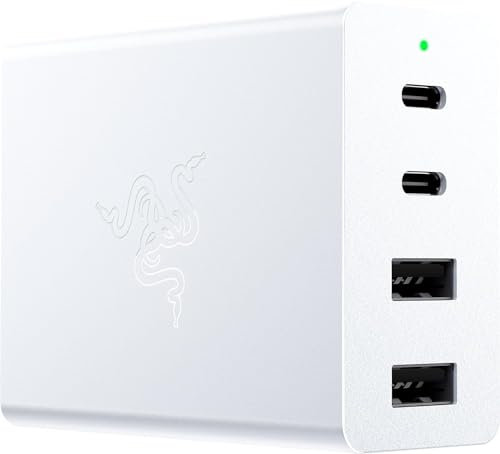 Razer Portables Schnellladegerät – USB-C GaN Charger (2 USB-C- und 2 USB-A-Anschlüsse, gleichzeitiges Laden mehrerer Geräte) Weiß