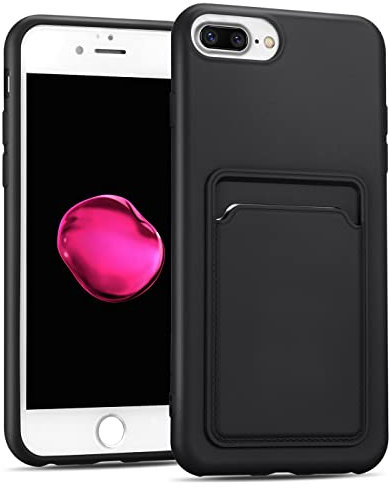 Verco Coque Silicone Compatible avec iPhone 7 Plus, iPhone 8 Plus Protection Antichoc avec Porte-Cartes Case en Silicone Premium pour iPhone 7 Plus / 8 Plus Étui, Noir