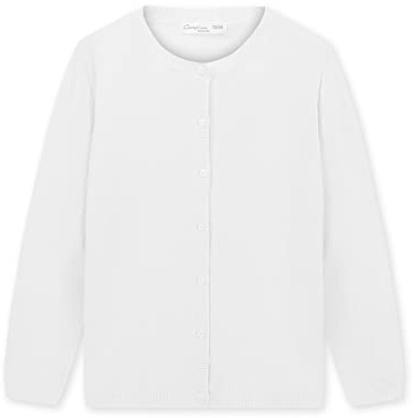 CUNYI Mädchen Rundhals-Strickjacke Leichter Baumwoll-Strickpullover zum Knöpfen mit Knöpfen Schuluniform Lässiger süßer Mantel Oberbekleidung, Weiß 140