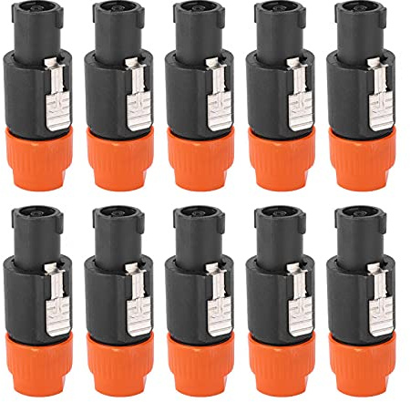 Kuuleyn Audio Speaker Connector, 10PCS C-NL4FC Audio Speaker Connector Waterproof 4 Pin Speakon Plug Cable Connector, Easy Operation(Orange)