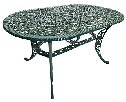 abc HOME | Gartentisch | Aluminiumguss | Jugendstil, grün | 83 cm T x 144 cm B x 73 cm H