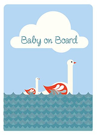 banjado® personalisierbarer Baby an Bord Aufkleber selbstklebend - mit Motiv Schwäne - wetterfester und UV-Beständiger Autoaufkleber