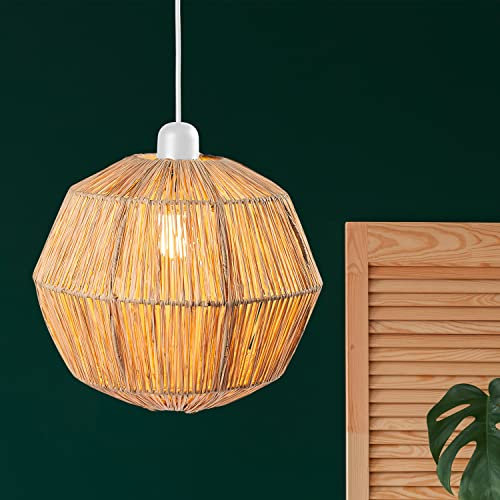 Marrakesch Pendelleuchte Hängelampe Flora 30 cm groß aus Bast | Boho Style Lampe als Esszimmer Deko