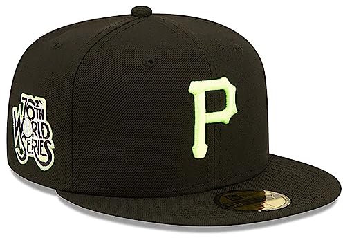 New Era 59Fifty MLB Neon Logo Pirates Cap Basecap Baseballcap Flat Brim Fitted Pittsburgh Herren - mit Schirm Winter Herbst-Winter - 7 3/4 (61,5 cm) schwarz