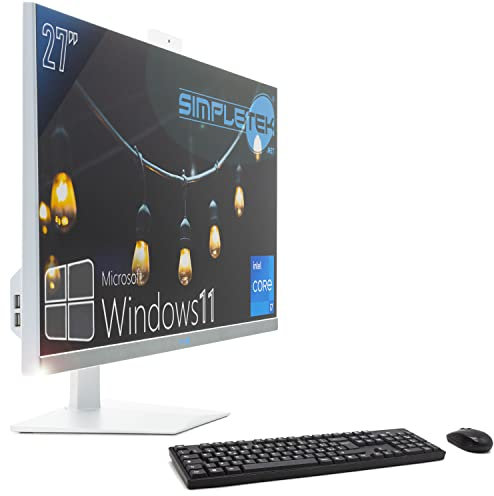 SIMPLETEK PC All in One Display 27 2K Core i7 Fino 3.60GHz Windows 11 | GTX 1650 4GB | 16GB RAM 240GB SSD mSATA + 2TB SSD 2,5 WiFi BT HDMI Webcam 1080p Gaming AiO Computer Fisso Grafica Video