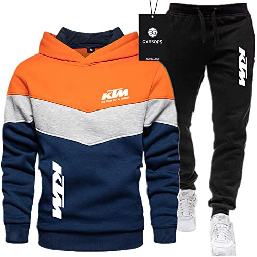 SPONYBORTY Herren-Sportanzug Pullover + Hose zweiteilig dreifarbige Nähte Plus Samtverdickung Jogginganzug Kapuzen-Sweatshirt Sportswear Football/D/XL