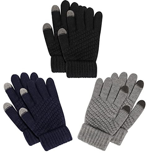 TAGVO 3 Paare Kinderhandschuhe Elastische Strickhandschuhe, Kinder Warme Strick Handschuhe für Jungen Mädchen, Warme Strickhandschuhe Kinder Stretch Handschuhe für 5-15 Jahre