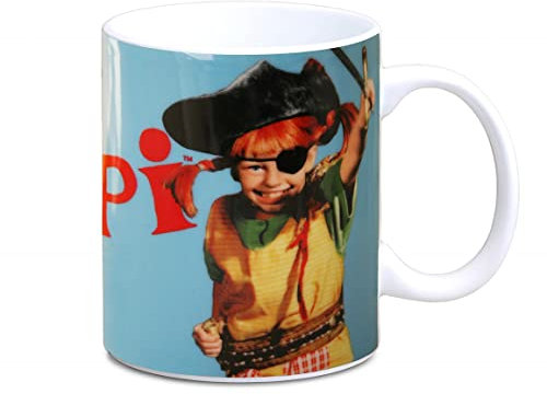 Logoshirt® Pippi Langstrumpf - Pirat I Porzellan Tasse - Kaffeebecher, 300 ml I spülmaschinenfest & mikrowellengeeignet I in farbiger Geschenkverpackung I blau I Lizenziertes Original Design