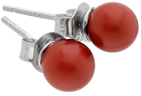 Edelstein Ohrstecker in 925er Silber | Kugel/Perle 6 mm Durchmesser | Ohrringe mit Verschluss (Jaspis, rot)