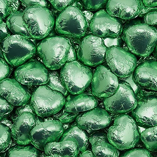 Italian Options Milk Chocolate Foiled Hearts, 200 Chocolates, Green Foil