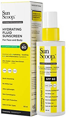 SunScoop Fluid Body Sunscreen Spray Spf 60, No White Cast, Protects From Uva & Uvb Rays, Hybrid, For Dry, Normal And Oily Skin Types 125 Ml (Pack Of 1) Neutral')