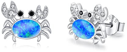 Krabben Opal Ohrstecker 925 Sterling Silber Krebs Krabben Ohrringe mit Blau Opal süß Krabben Schmuck Geschenke für Kinder Mädchen Frauen