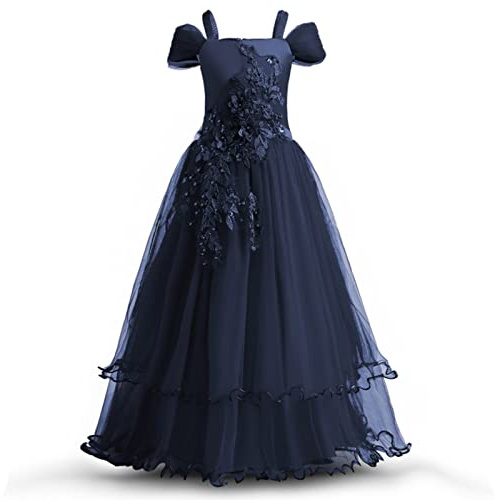 Chemise Robe pour Filles Enfants bébé filles robe sans manches enfant en bas âge princesse Tulle robe d'été robe de soirée Cosplay Costumes (Dark Blue, 13-14 Years)