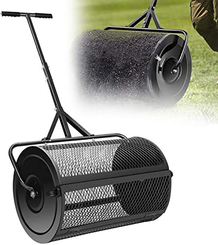 YUNYN 24-Zoll-Torfmoosstreuer, Kompoststreuer, robuster Metallgeflechtkorb, Verstellbarer Langer Griff, leicht, für Top-Dressing von Kompost, Schmutz, Mulch, Dünger, Erde Black
