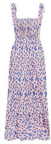 kinstell Robe longue d'été bohème à bretelles spaghetti et col carré à volants pour femme - Robe longue fluide et décontractée pour la plage, les fêtes, z-rose, Taille L