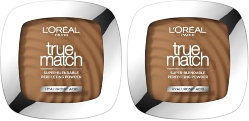 L'Oréal Paris Powder Foundation, Super-Blendable, With Hyaluronic Acid, Light Texture for a Flawless Finish, True Match Perfecting Powder, 8D (Pack of 2)