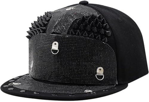 Sanfly Flat Hut Baseball Cap False Drill Nieten Flacher Hut-Pailletten Cap Vortable Hip-hop Snippack Hat Für Männer Frauen