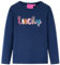 Kinder Langarmshirt mit Pailletten-Beschriftung Langarm T-Shirt Marineblau 116