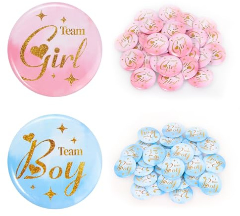 Gender Reveal Pins 60Pcs 4.4cm - Team Boy or Girl Gender Reveal Button Pins Party Favors Games Decorations Ideas Party-1.75 Inch