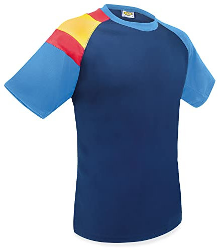 Camiseta Dry & Fresh con Bandera de España en el Hombro: Frescura Permanente, Transpirable y Secado Ultra Rápido (L, Marino y Royal)