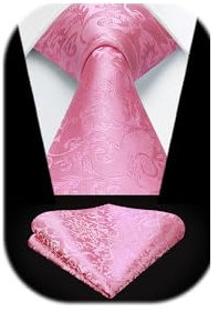 HISDERN Herren Krawatte Hochzeit Rosa Paisley Krawatten Taschentuch Blumen Elegant Klassisch Krawatte & Einstecktuch Set