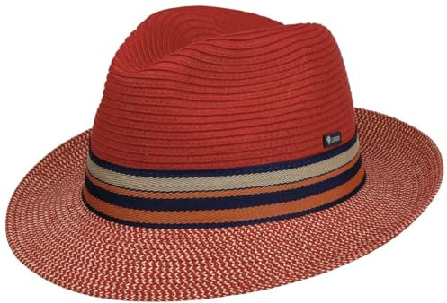 Lipodo Chapeau en Paille Corinaldo Bogart Homme - Made in Italy de Soleil avec Ruban Gros Grain Ete Printemps-ete - L (58-59 cm) Rouge