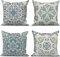 ASDCXZ Kissenbezug 40x40 cm 4er Set, Boho Beige Sofa Dekokissen Kissenbezüge Retro Blau Datura Blume Böhmen Muster Waschbar Kissen Bezug Kissenhülle Polyester Flachs Textil Kopfkissenbezug