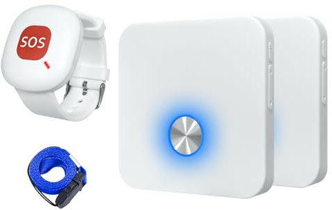 ALEENFOON Notrufknopf für Senioren mit Notruf Armband, Wireless Notruf Knopf Hausnotruf Panikalarm Wiederaufladbar Funkalarm für Pflegebedürftige Geduldig Älterer Kinder Behindert Schwangere (1 zu 2)