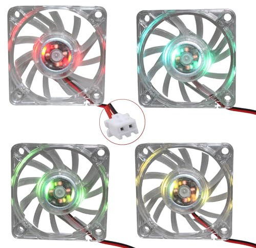 Jopto 4PCS Mini 3D Printer Fan 6010 Brushless DC 24V Quiet 60x60x10mm RGB LED Light Hydraulic Bearing Cooling Fan With 2 Pin Terminal for 3D Printer Extruder Makerbot MK7 MK8 With 28cm 11.02inch Cable